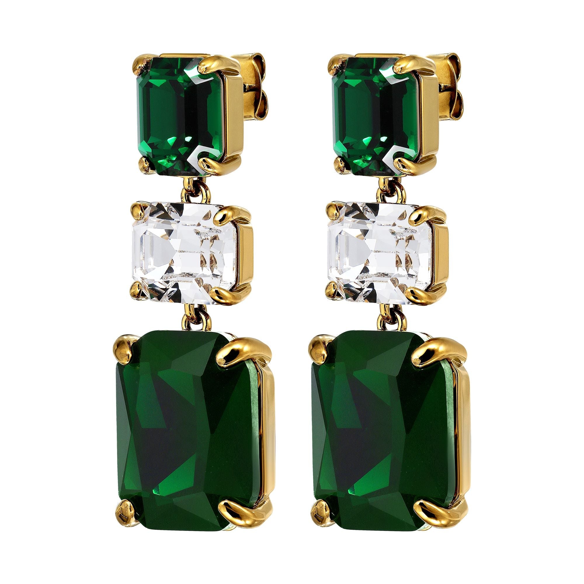 Esmara Gold Earrings - Emerald Green / Crystal - Dyrberg/Kern NZ