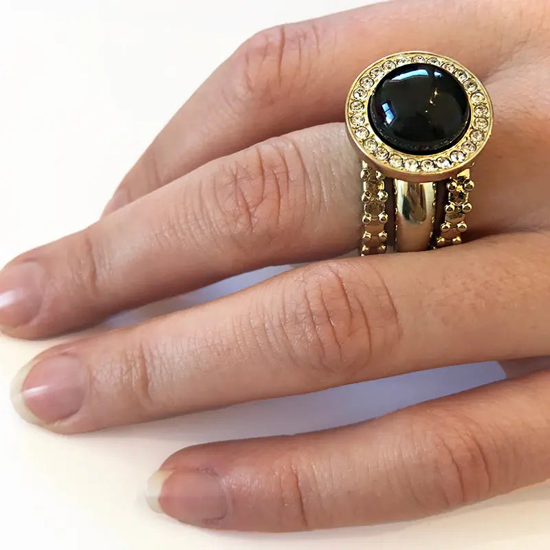 Focus Gold Interchangeable Ring Topper, Black / Rainbow Dyrberg/Kern NZ