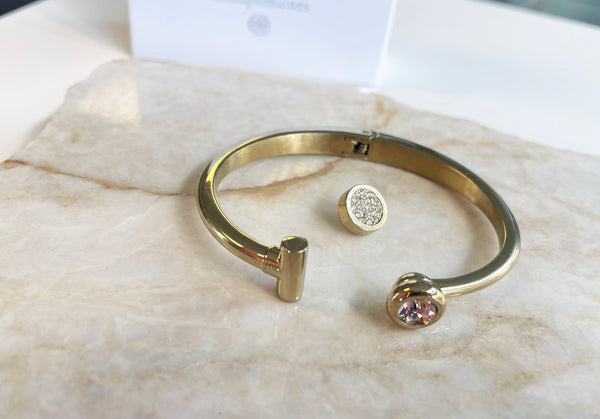 Interchangeable Gold Bracelet with Toppers