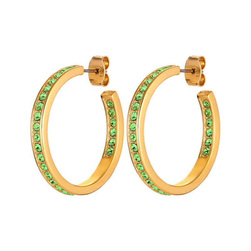 Justina Gold Hoop Earrings - Green