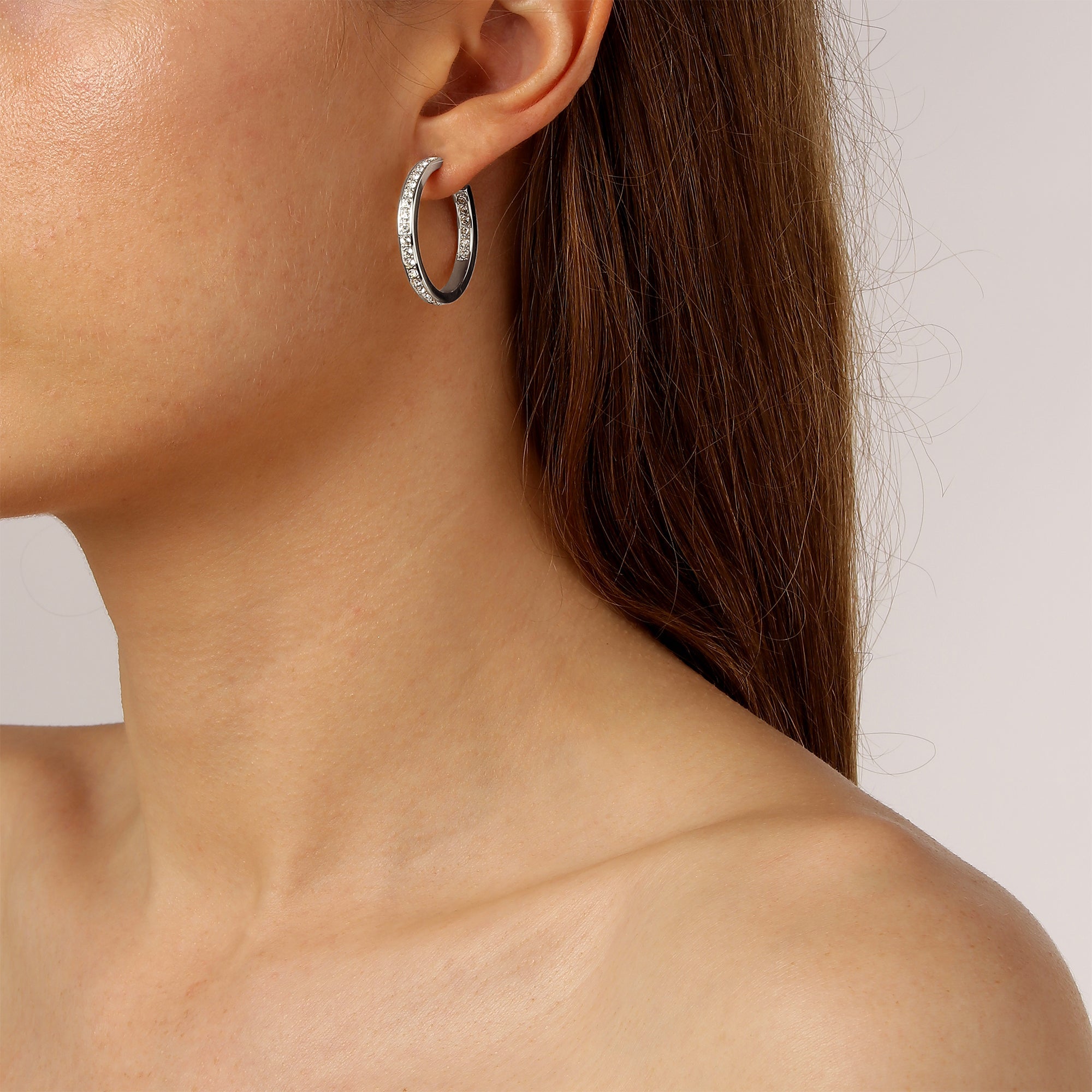 Justina Shiny Silver Hoop Earrings - Blue