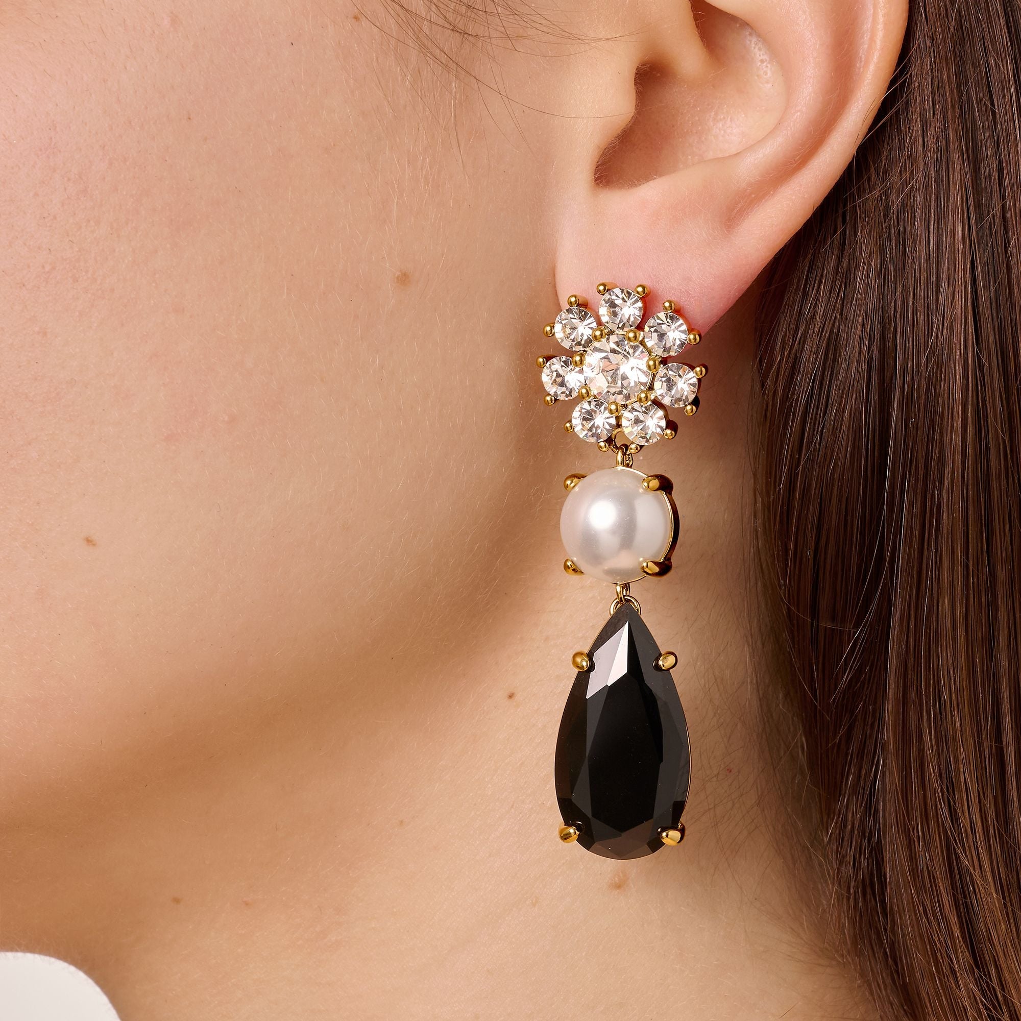 Misia Gold Earrings - Black / Crystal - Dyrberg/Kern NZ