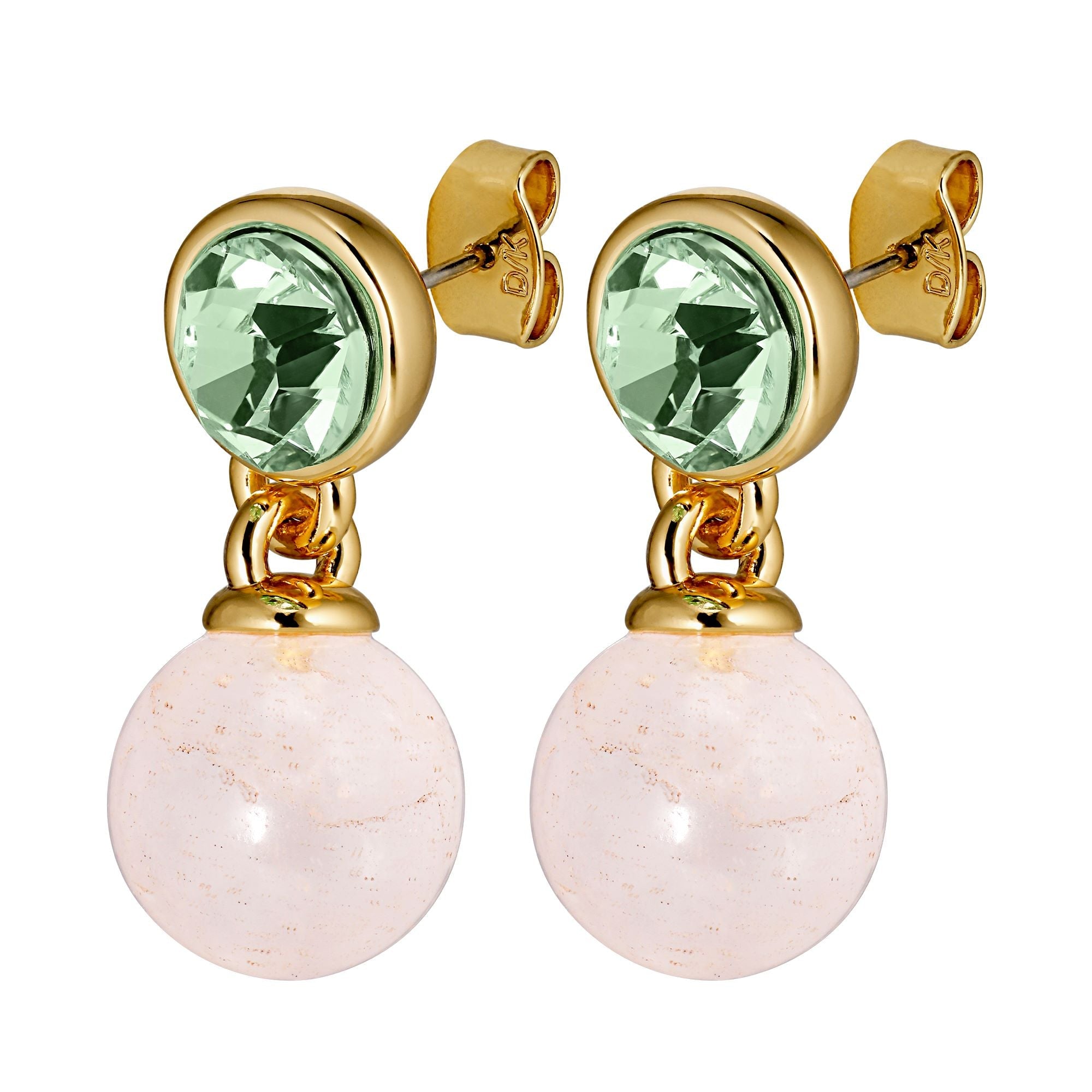 Naomi Gold Earrings - Light Green / Rose - Dyrberg/Kern NZ