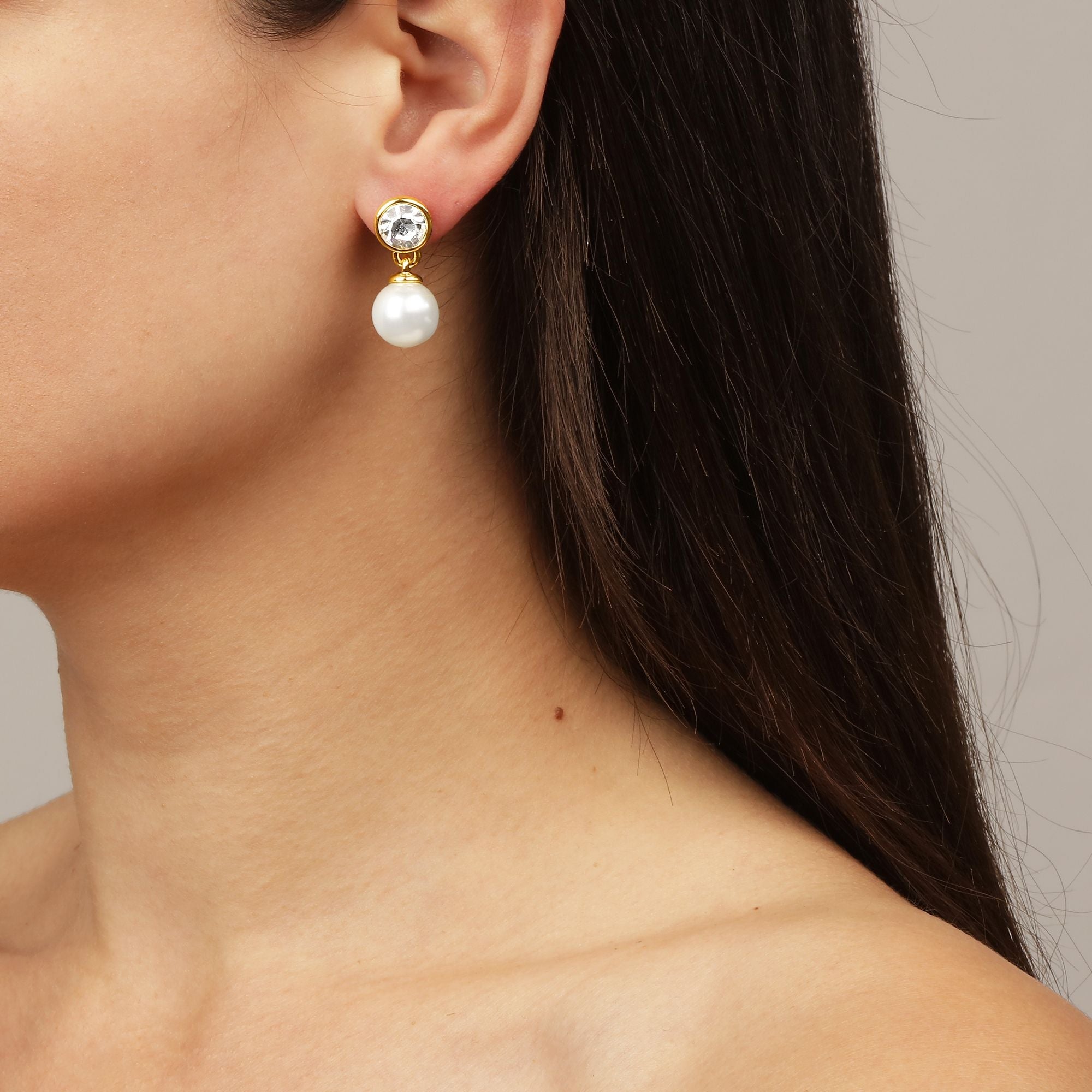 Naomi Shiny Gold Earrings - Crystal / White Pearl - Dyrberg/Kern NZ
