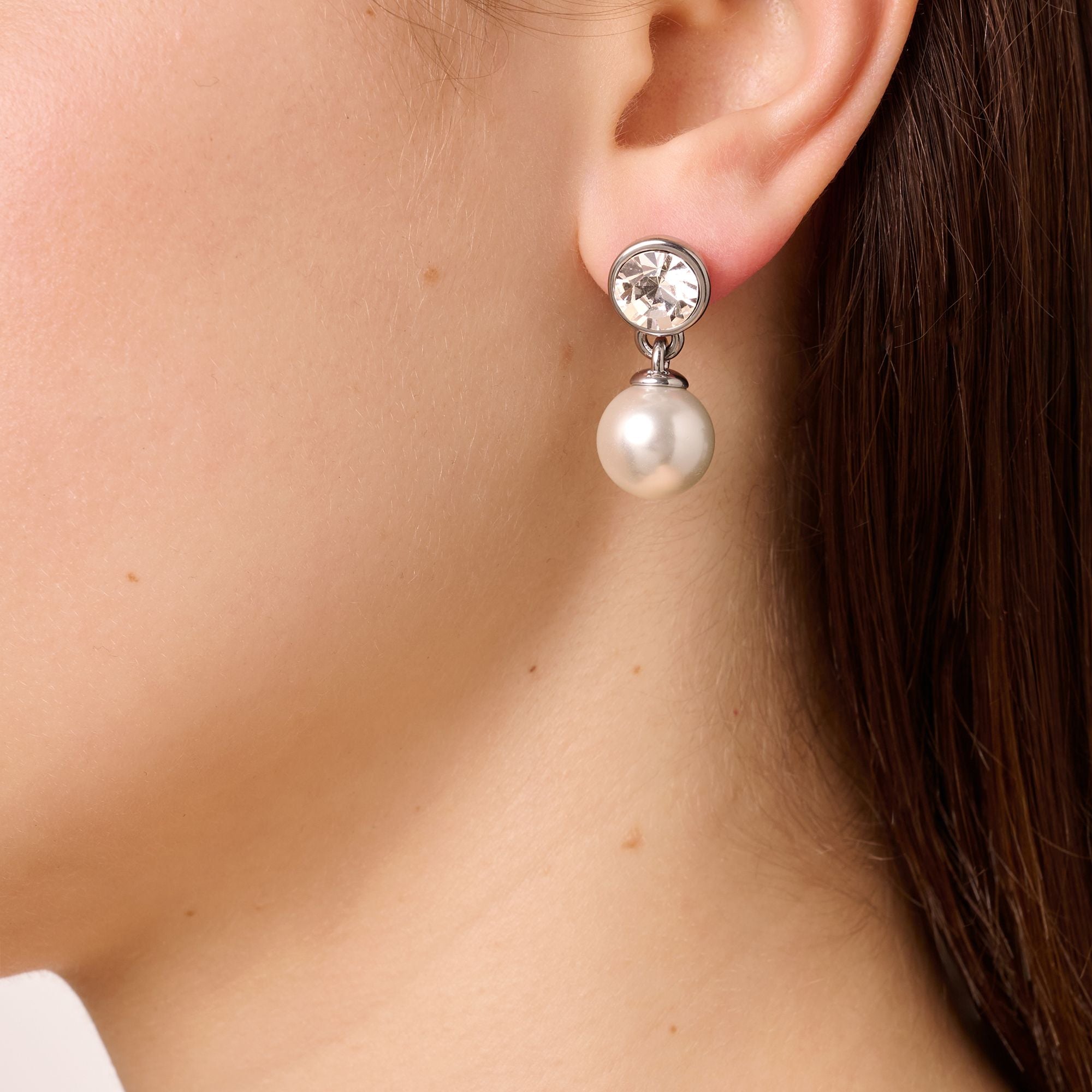 Naomi Shiny Silver Earrings - Crystal / White Pearl - Dyrberg/Kern NZ