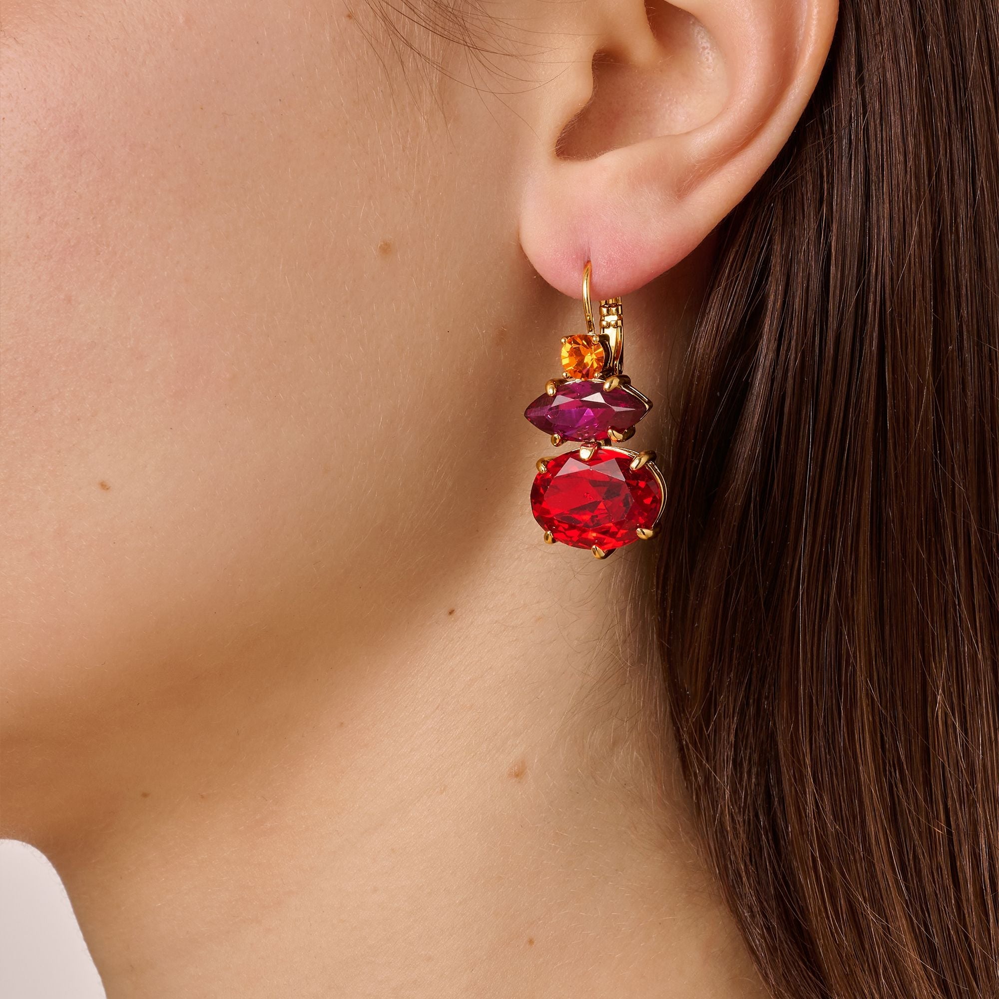 Parsana Gold Earrings - Red / Pink - Dyrberg/Kern NZ