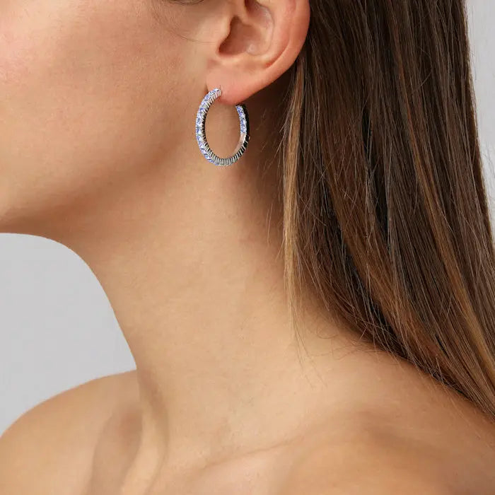 Pina Shiny Silver Hoop Earrings, Light Blue Dyrberg/Kern NZ