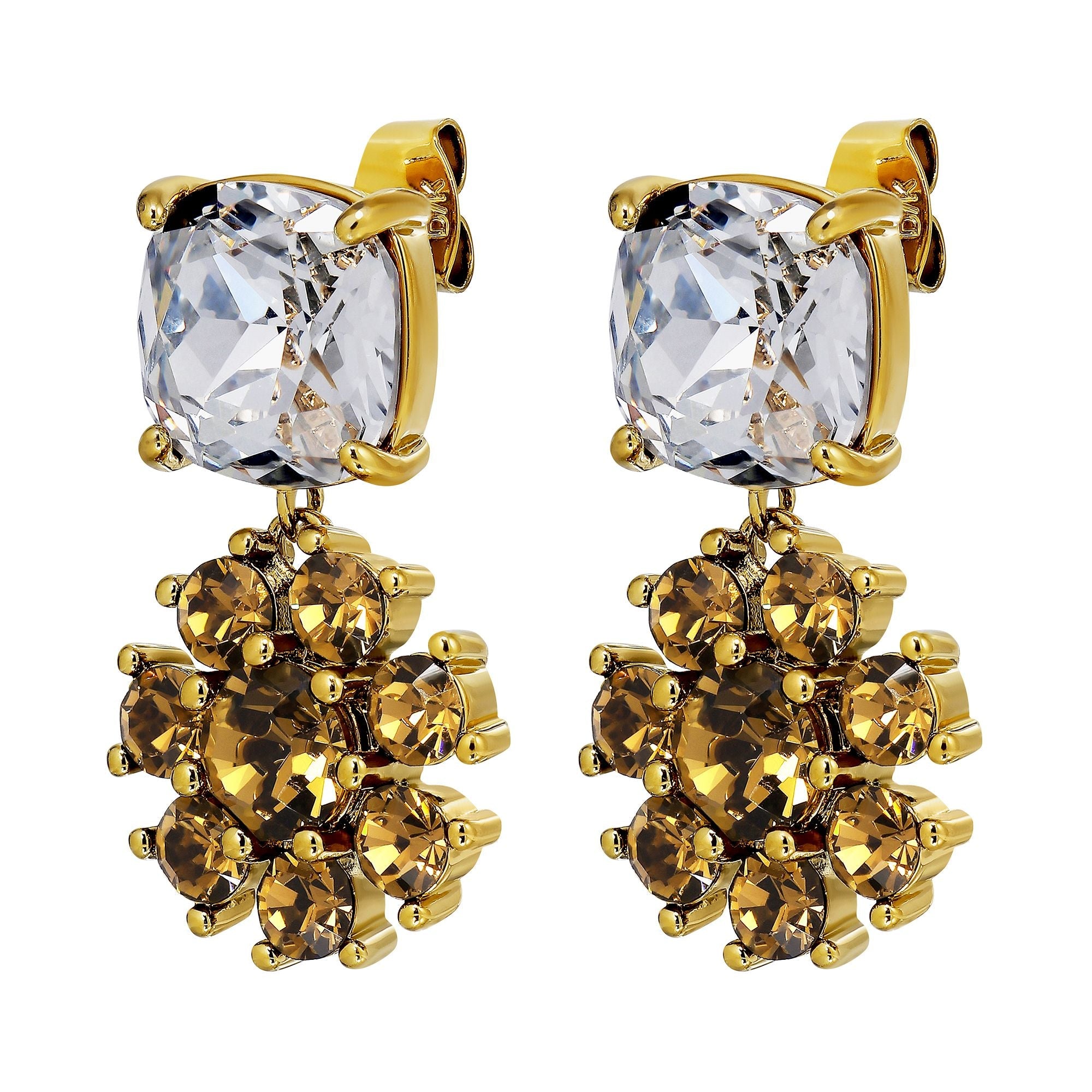 Poppy Gold Earrings - Brown / Crystal - Dyrberg/Kern NZ