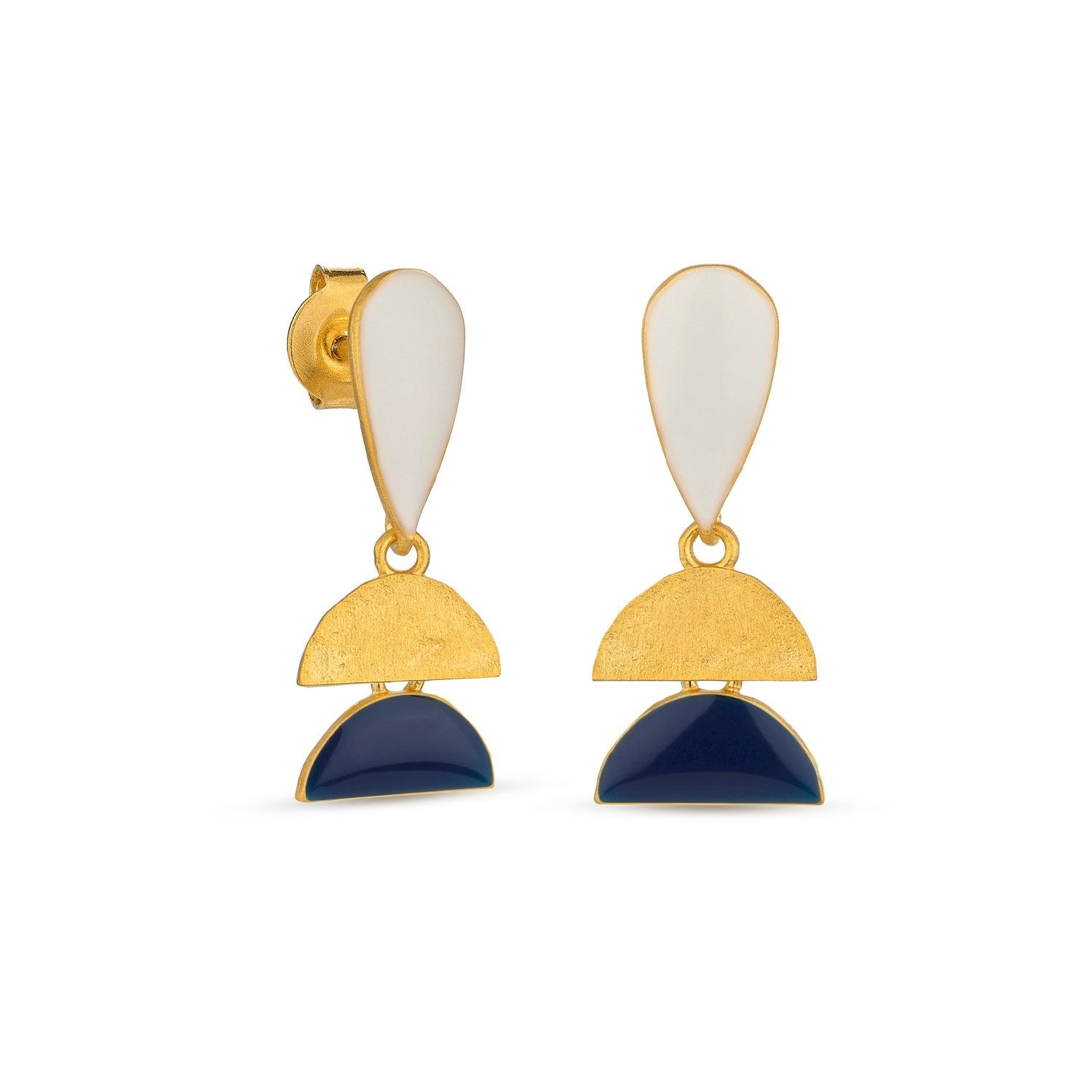 Somni White Drop and Blue Semi - Circle Earrings - Dyrberg/Kern NZ
