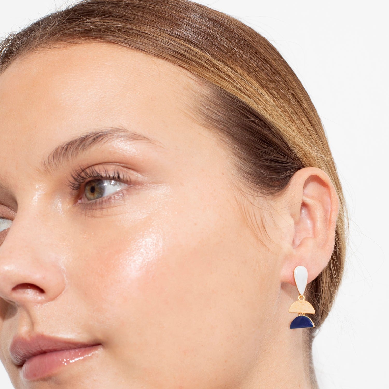 Somni White Drop and Blue Semi - Circle Earrings - Dyrberg/Kern NZ