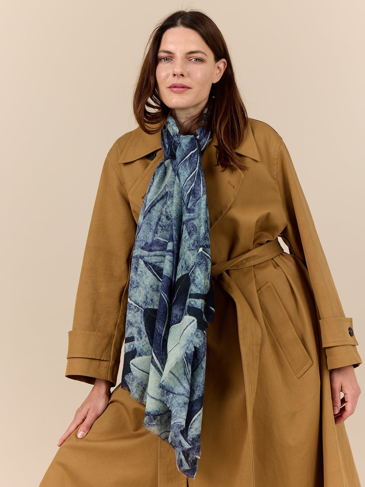 Spring Leaves Wool Scarf, Blue - Dyrberg/Kern NZ