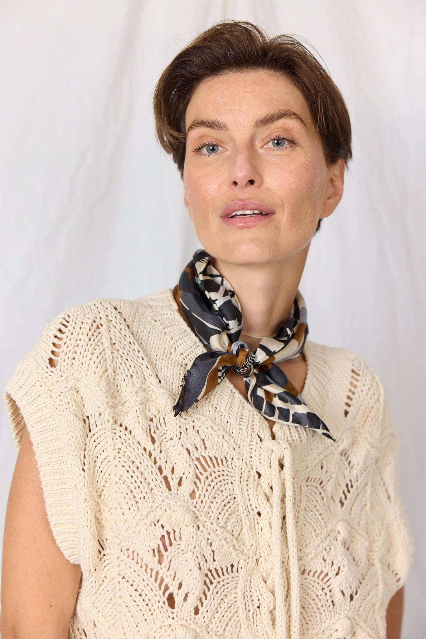Vintage Geo Silk Scarf, Creme/ Black - Dyrberg/Kern NZ