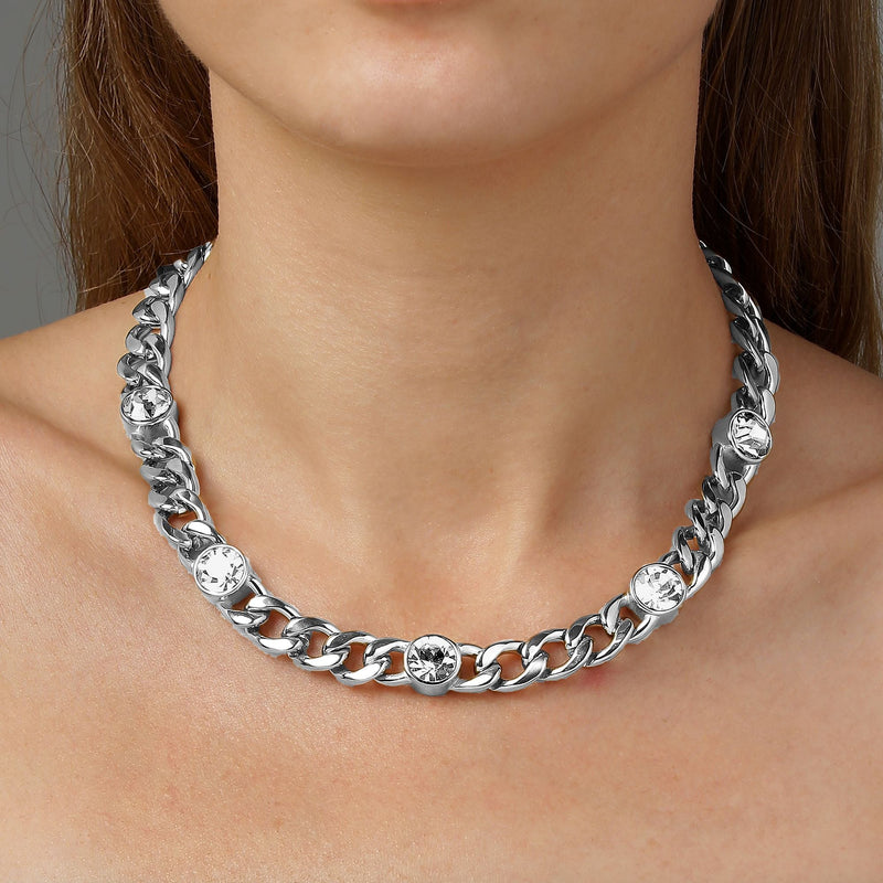 Angelina Shiny Silver Necklace - Crystal - Dyrberg/Kern NZ