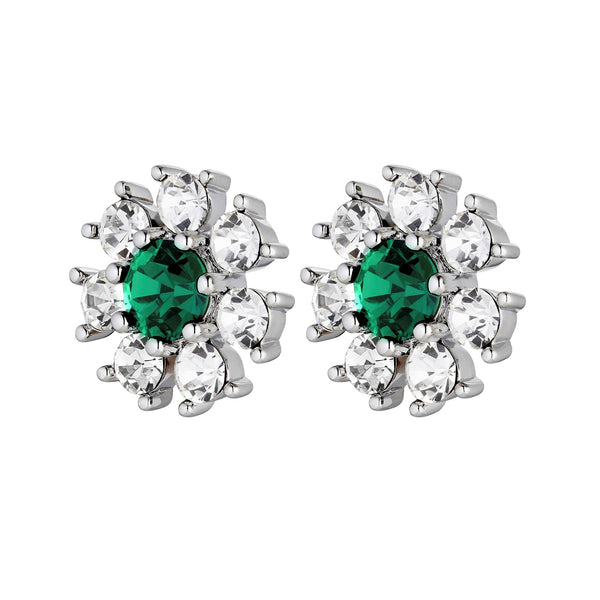 Aude Shiny Silver Earrings - Emerald Green / Crystal - Dyrberg/Kern NZ