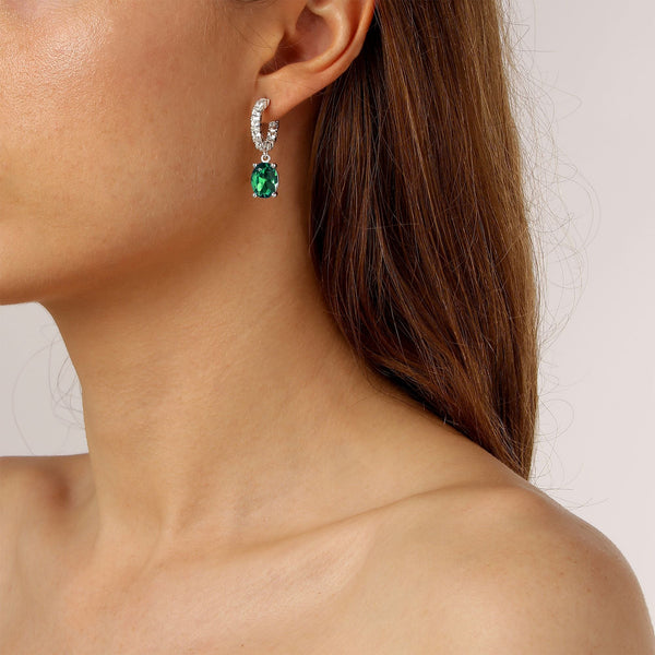 Barbara Shiny Silver Earrings - Green / Crystal - Dyrberg/Kern NZ