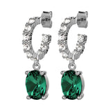 Barbara Shiny Silver Earrings - Green / Crystal - Dyrberg/Kern NZ