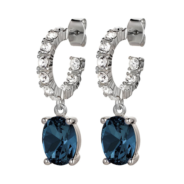 Barbara Shiny Silver Earrings - Royal Blue / Crystal - Dyrberg/Kern NZ
