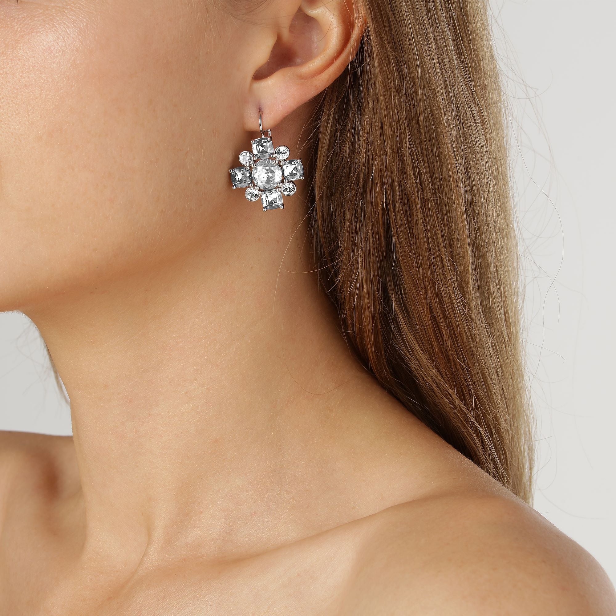 Batti Shiny Silver Earrings - Crystal - Dyrberg/Kern NZ