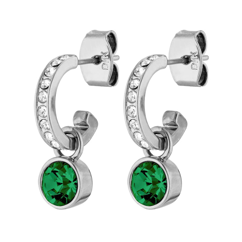 Dessa Shiny Silver Earrings - Green / Crystal - Dyrberg/Kern NZ