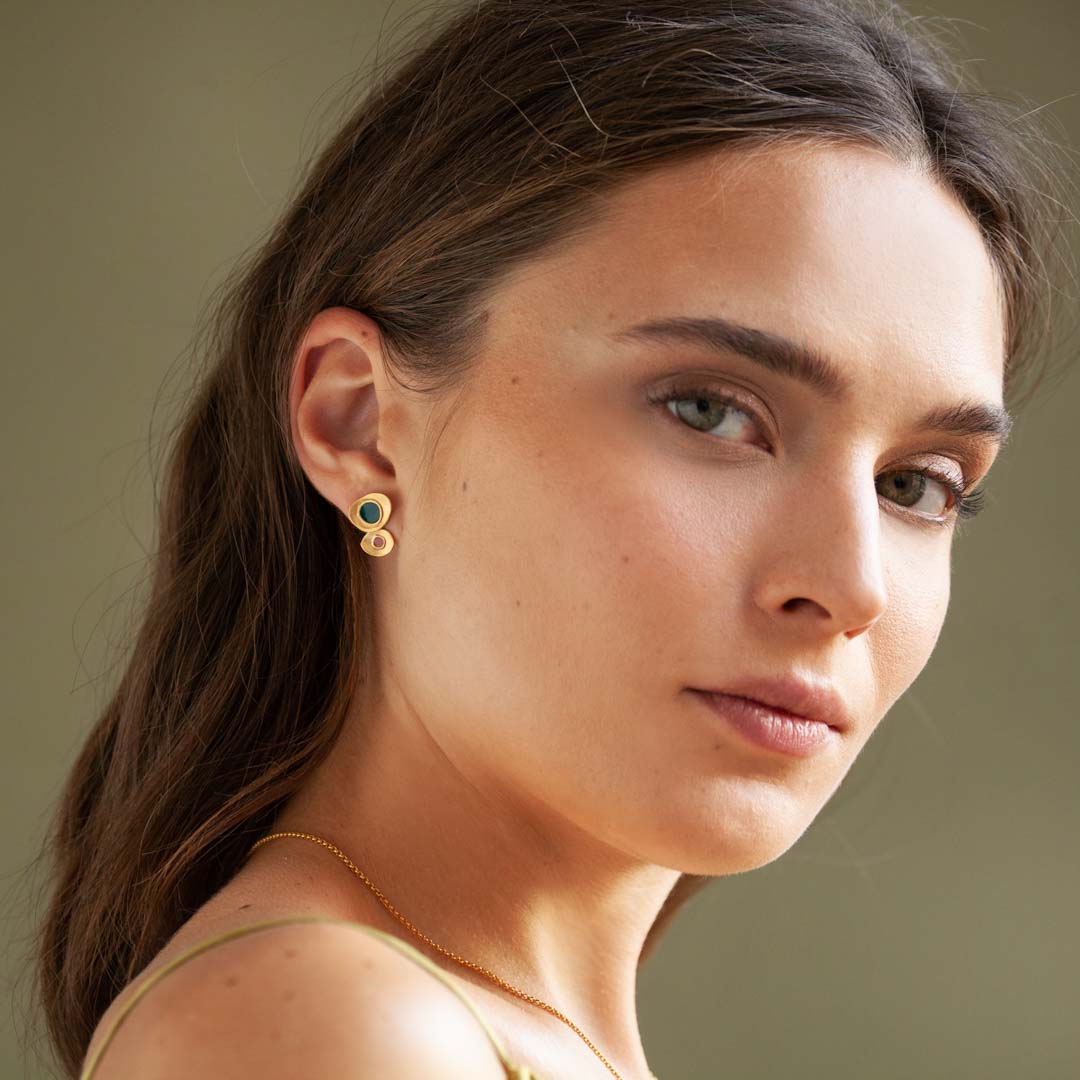 Favorita Colors Gold Stud Earrings Double - Dyrberg/Kern NZ