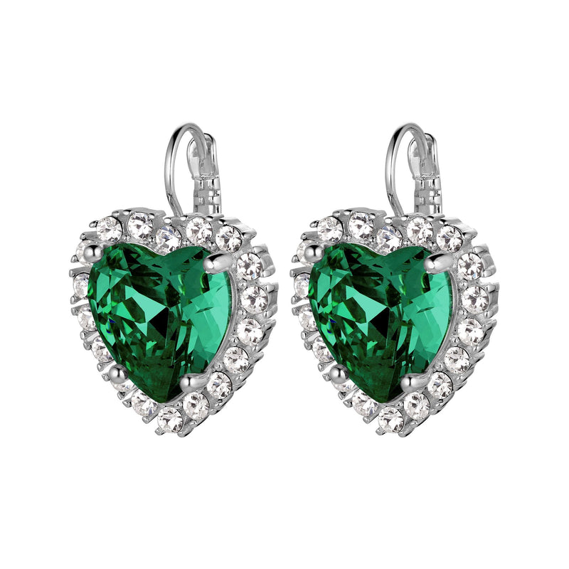Felicia Shiny Silver Earrings - Emerald Green / Crystal - Dyrberg/Kern NZ