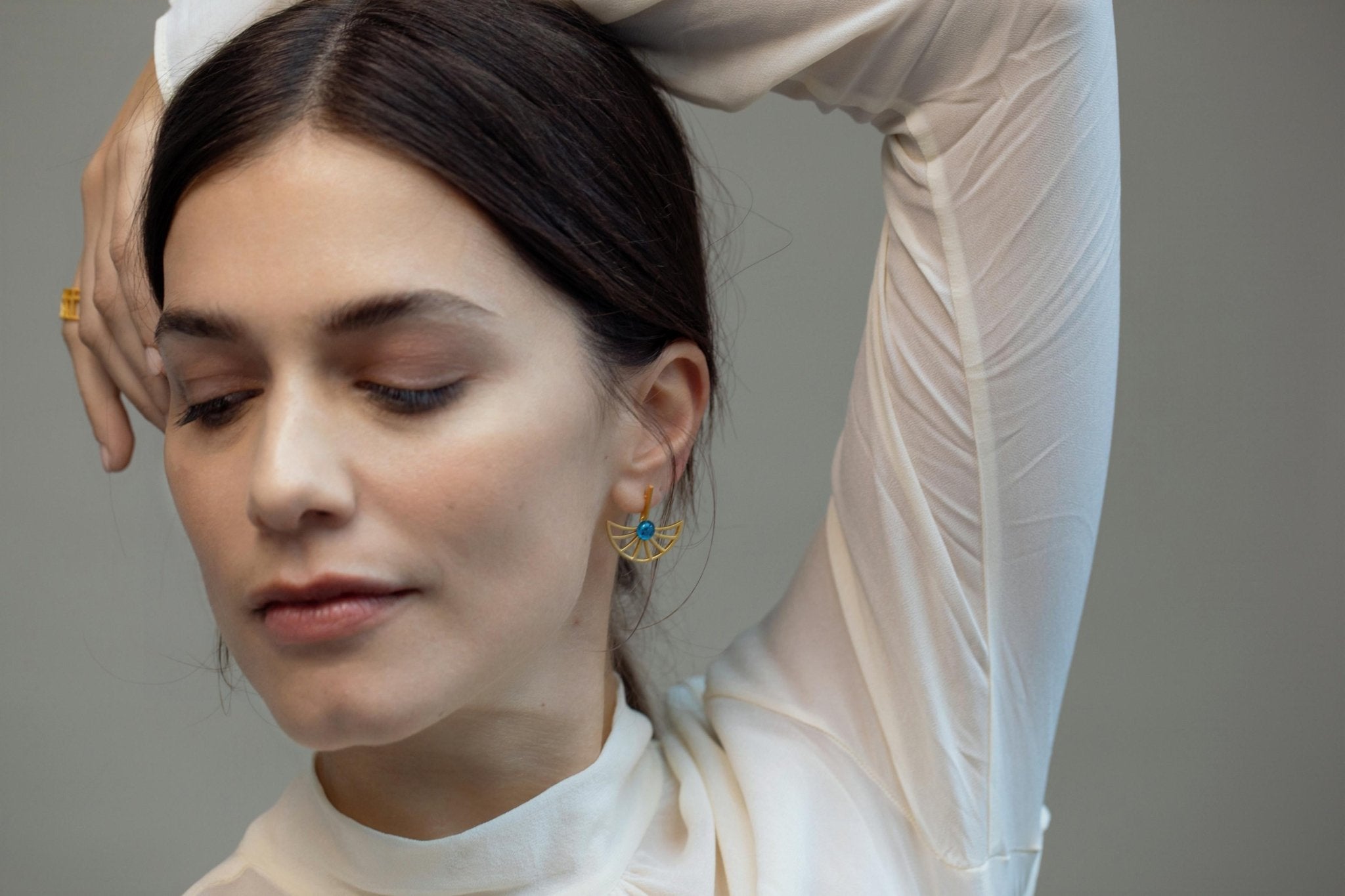 Gaudi Gold Earrings Fan Design - Dyrberg/Kern NZ