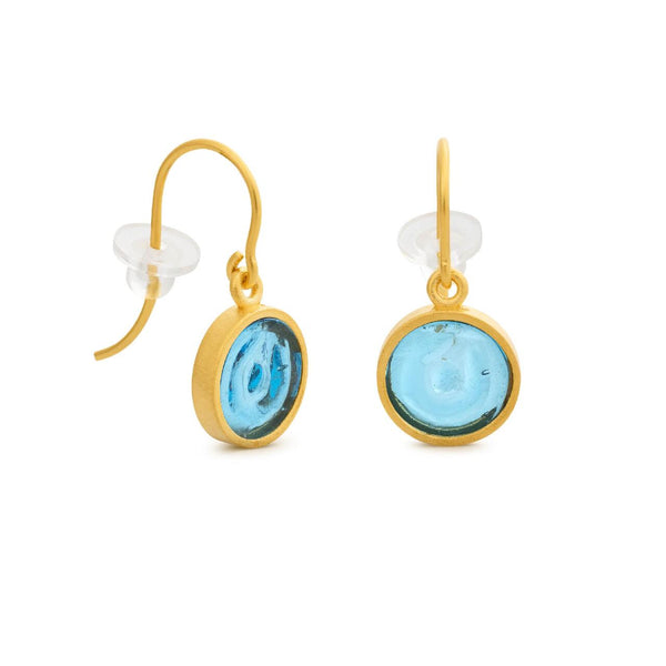 Gaudi Gold Hook Earrings Blue Glass - Dyrberg/Kern NZ