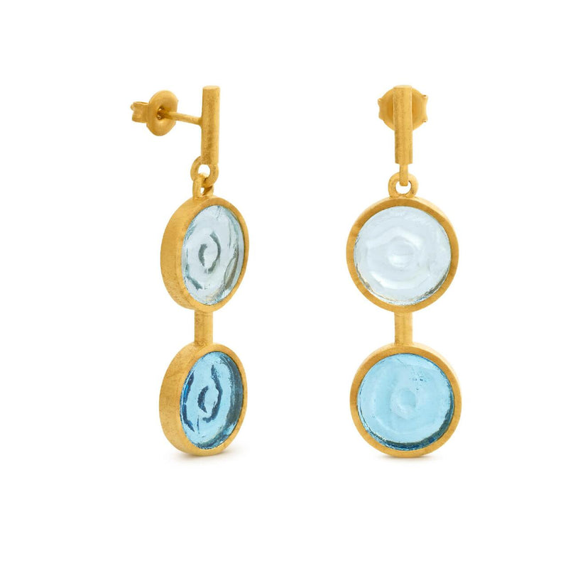 Gaudi Gold Stud Double Drop Earrings Pale Blue Glass - Dyrberg/Kern NZ