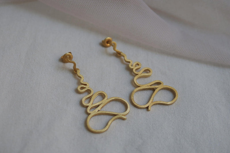 Gaudi Long Gold Stud Earrings - Dyrberg/Kern NZ