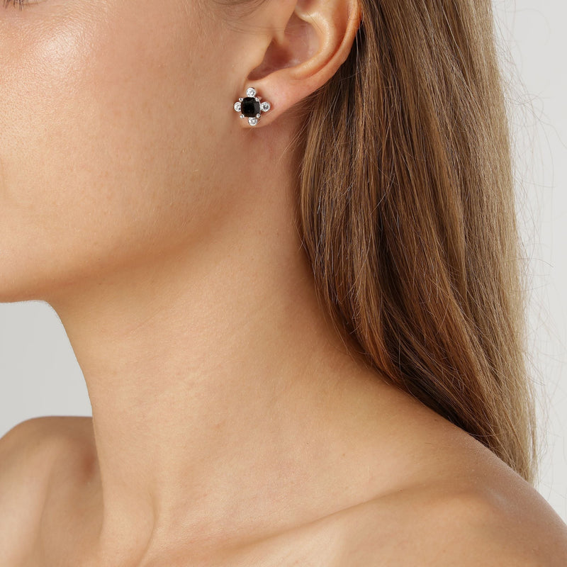 Gigi Shiny Silver Earrings - Black - Dyrberg/Kern NZ