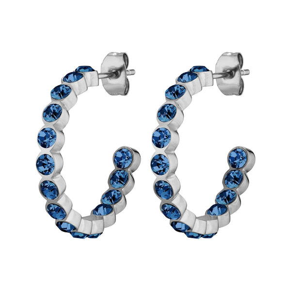 Holly Shiny Silver Hoop Earrings - Blue - Dyrberg/Kern NZ