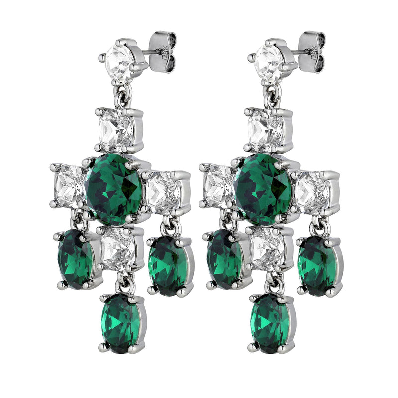 Leonora Shiny Silver Earrings - Emerald Green / Crystal - Dyrberg/Kern NZ