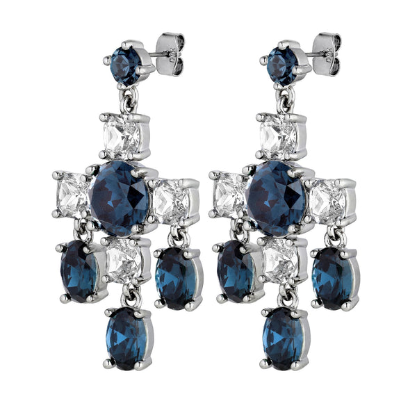 Leonora Shiny Silver Earrings - Royal Blue / Crystal - Dyrberg/Kern NZ