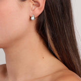 London Shiny Silver Stud Earrings - White Pearl - Dyrberg/Kern NZ