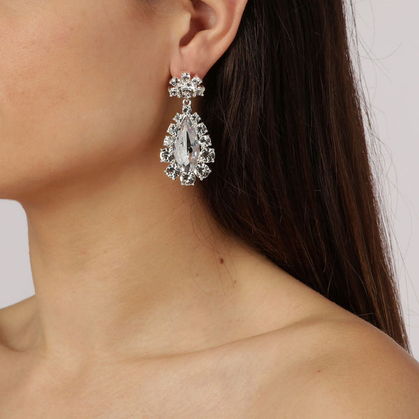 Lucia Shiny Silver Earrings - Crystal - Dyrberg/Kern NZ