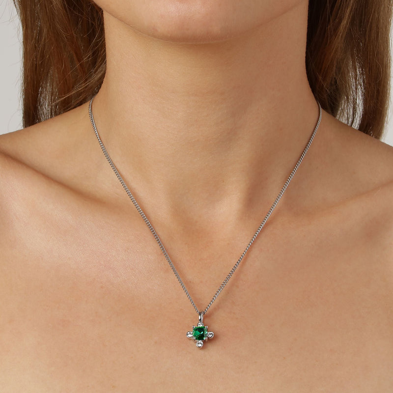 Rimini Shiny Silver Necklace - Emerald Green - Dyrberg/Kern NZ