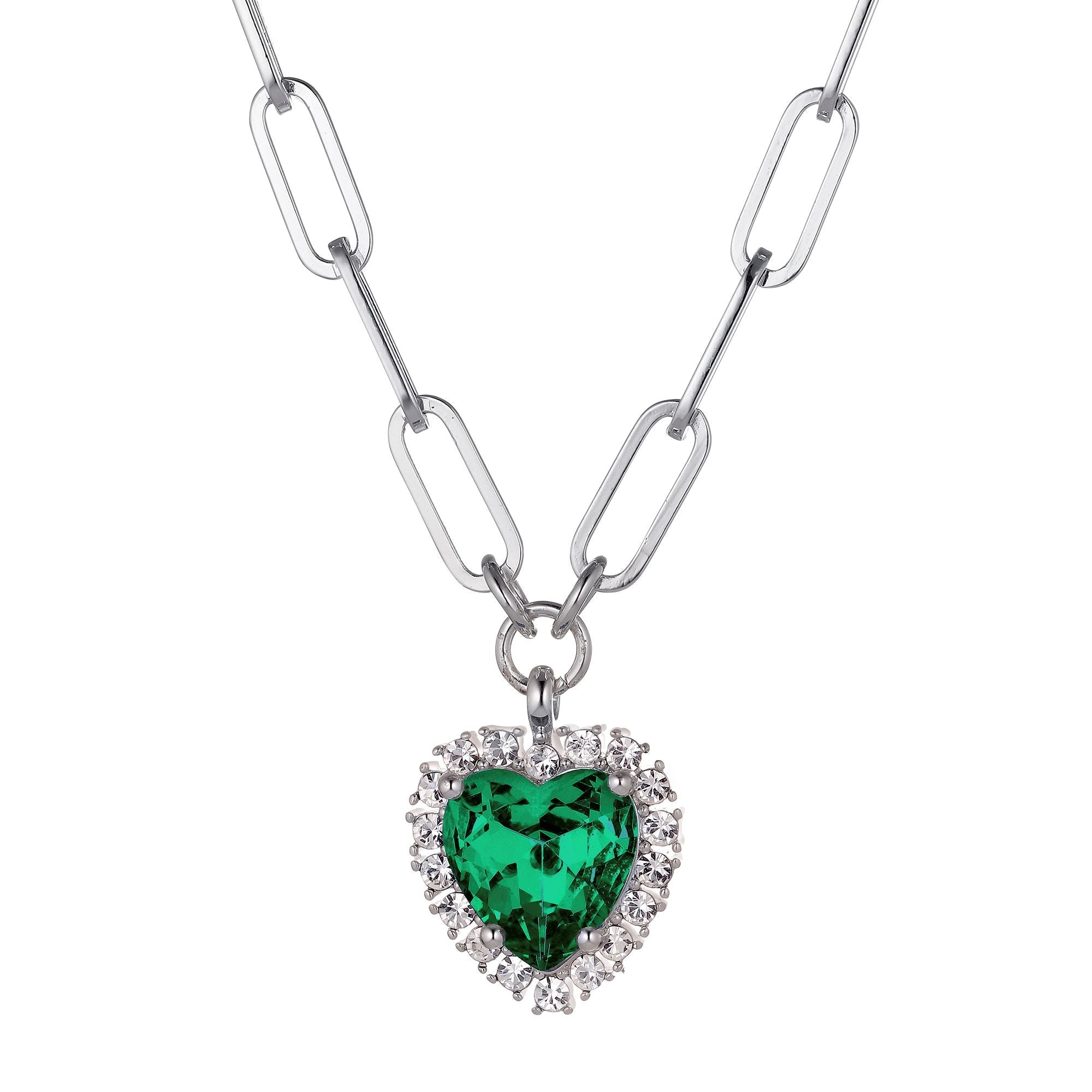 Simona Shiny Silver Necklace - Emerald Green / Crystal - Dyrberg/Kern NZ