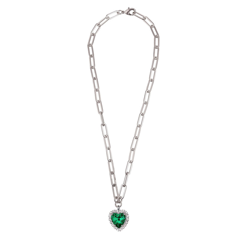 Simona Shiny Silver Necklace - Emerald Green / Crystal - Dyrberg/Kern NZ