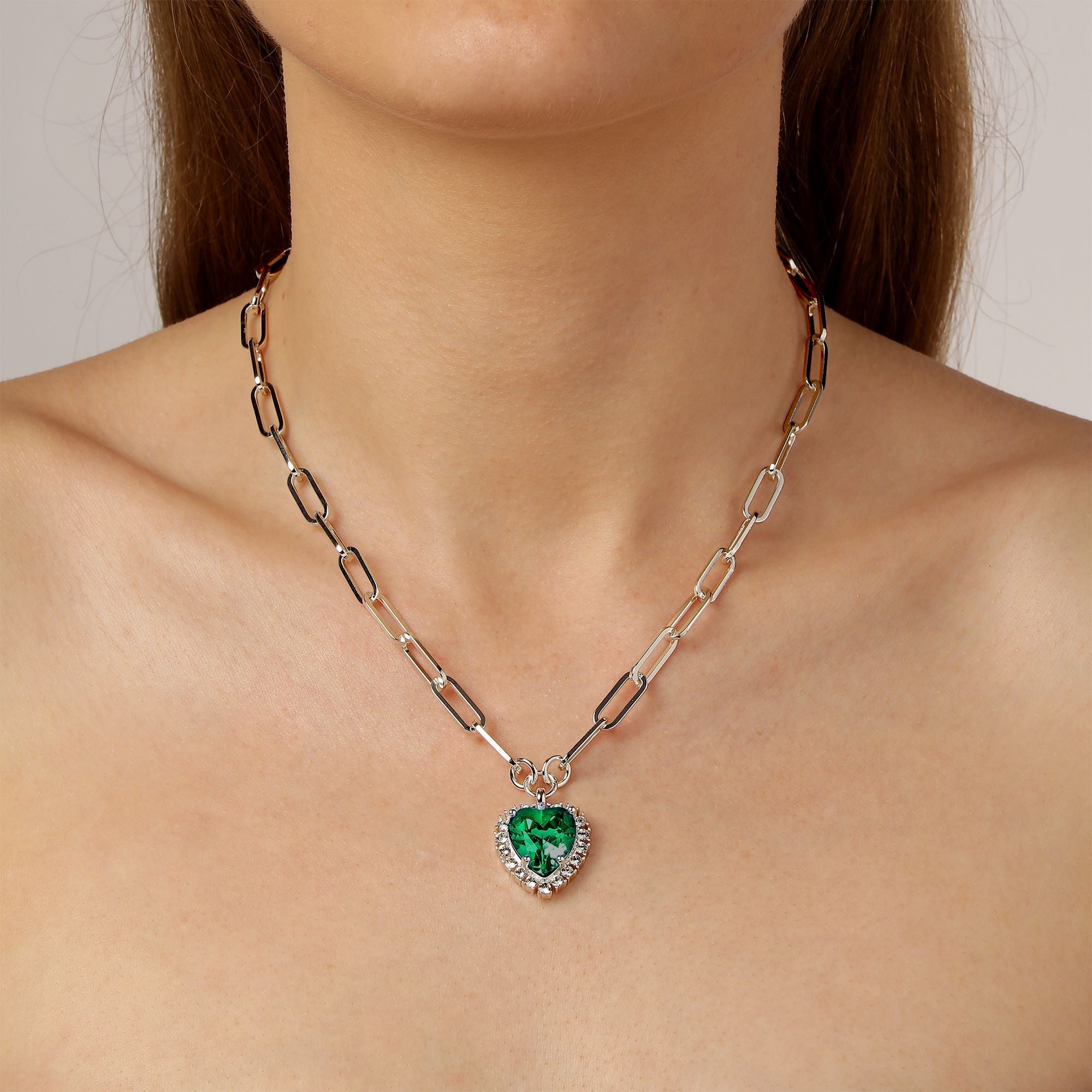 Simona Shiny Silver Necklace - Emerald Green / Crystal - Dyrberg/Kern NZ