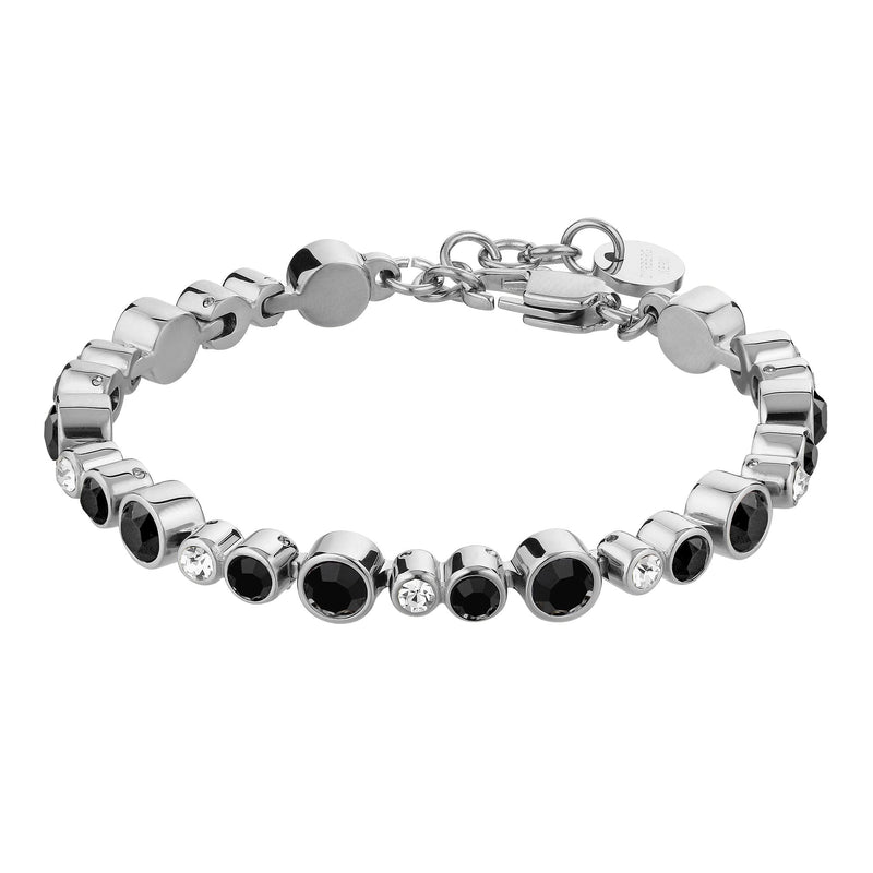 Teresia Shiny Silver Tennis Bracelet - Black / Crystal - Dyrberg/Kern NZ